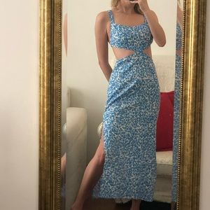 COPY - Zara Cutout Midi Linen Blend Dress Blue and White European Floral XS